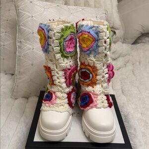 AKIRA Multicolor Crochet Combat Boots